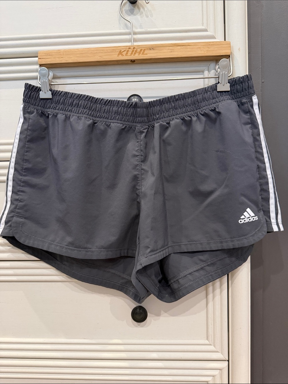 adidas Women's Dark Gray Athletic Shorts with White Stripes